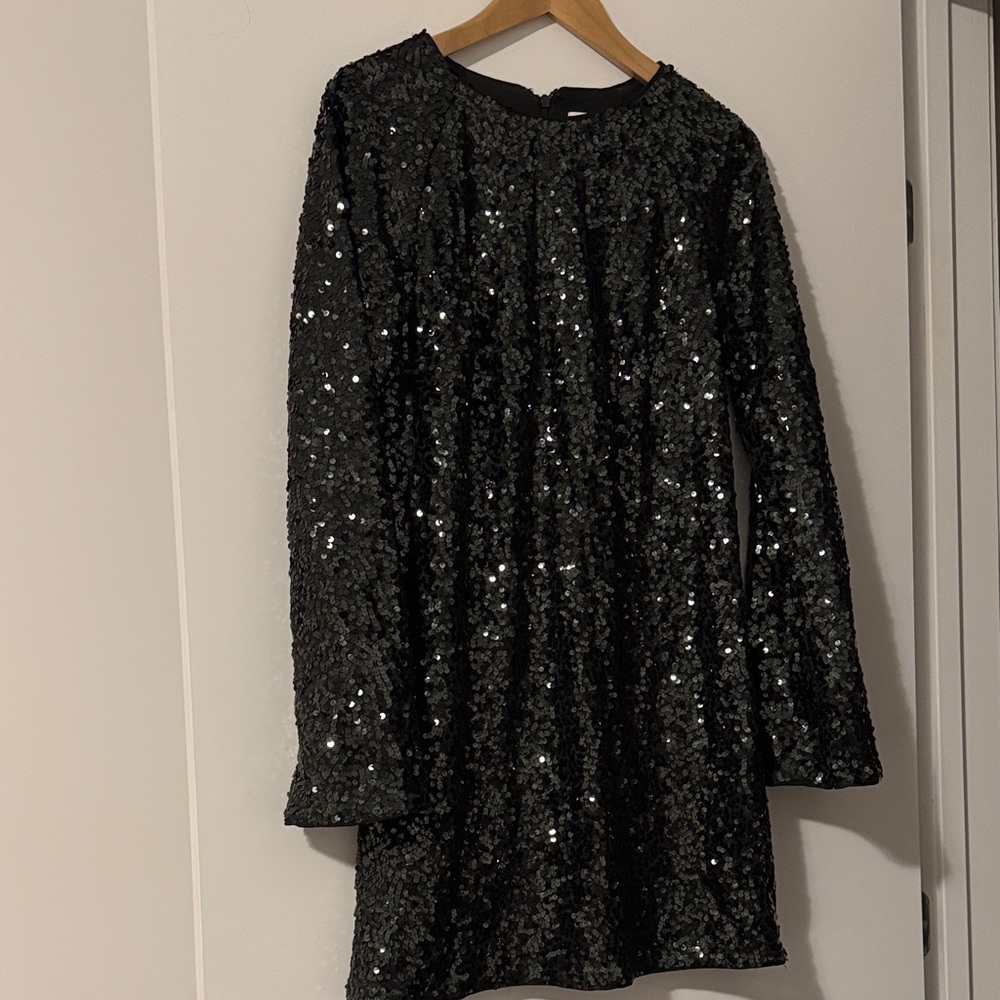 H&M Dark Green Sequin Long Sleeve Dress